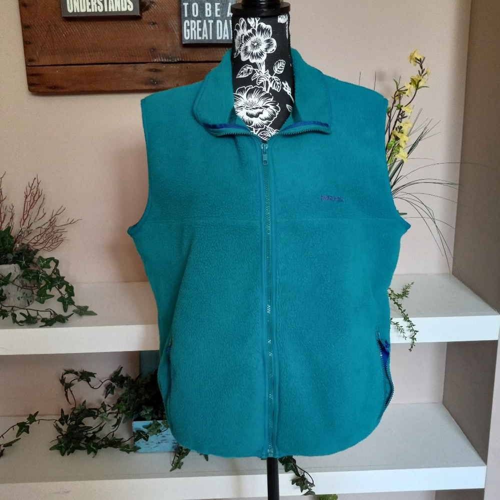 Vtg 90s Patagonia Synchilla Vest Large Teal Purple